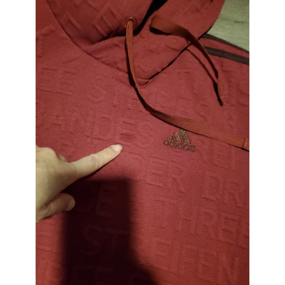 Adidas Maroon Big Badge Of Sport Textured 3 Stripe Pullover Hoodie Men's No sz.L - Picture 4 of 6